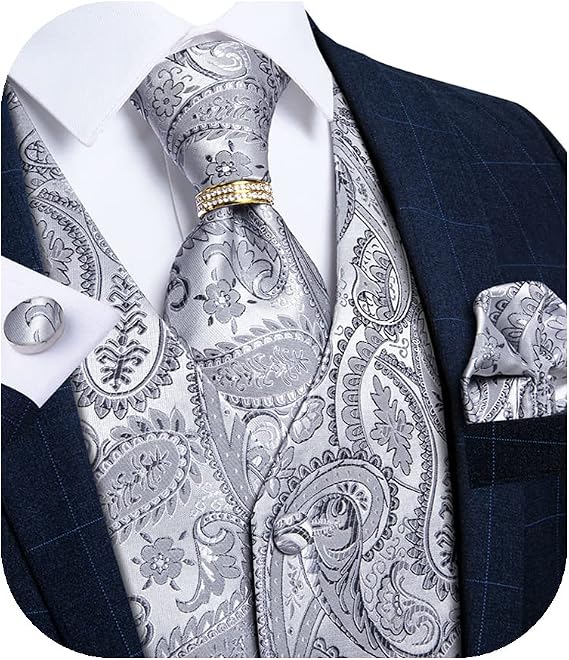 DiBanGu Mens Vest and Tie Set with Necktie and Tie Ring