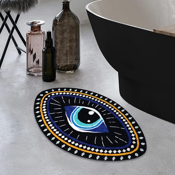 Evil Eye Bath Mat Soft Absorbent Non-Slip Kids Bathroom Rug Microfiber Tufted Mat for Shower Eye Shaped Shaggy Floor Mat Black Boho Evil Eye Doormat, 17.731.5