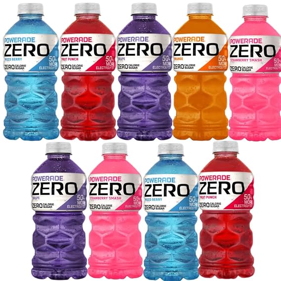 Powerade Zero Variety Pack (9 Bottles, 28 oz Each) Zero Sugar Electrolyte Sports Drink Bundle with Grape, Fruit Punch, Mixed Berry, Strawberry Smash & Orange