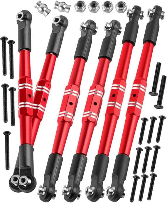 RC Turnbuckles Tie Rods Linkage Set Upgrades Part for 1/10 Kraton 4x4 4S V2,Outcast 4x4 4S V2,Alloy Aluminium Turnbuckles Camber Links Steering Linkage Rod,Red