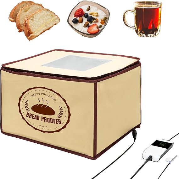 Bread Dough Proofing Box with Heater, NTC Sensor Temperature & Timer Control, Electric Bread Proofer for Making Sourdough, Bread, Pizza, Yogurt, Handmade Soap,Natto(Natural+Brown)