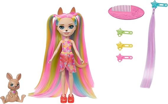Enchantimals Dolls Sunshine Beach Deluxe Hair Doll and Animal Lover Small Doll with Removable Skirt and Accessories Gifts for Kids HTJ70