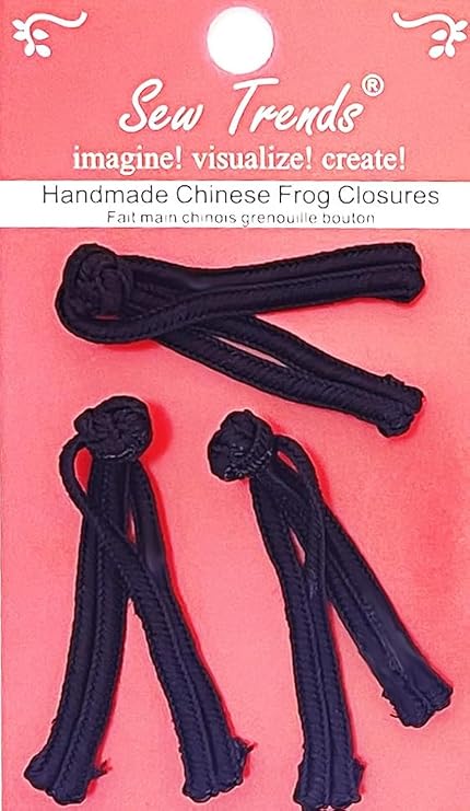 Handmade Chinese Frogs Closures Buttons Fasteners Hook & Eye Sewing Chefs Coats Capes Jackets Renaissance Costumes -Black- Straight Loop & Knot Design- 0.5" X 3"- 3 Pairs/Pack