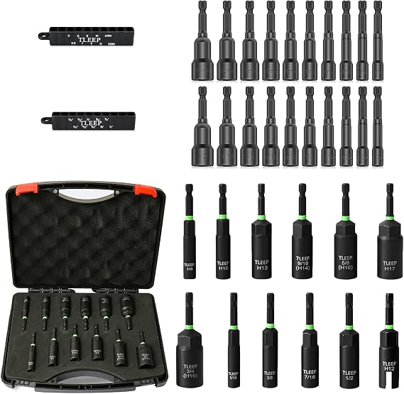20Pcs 65MM SAE & Metric Power Nut Driver Set and 11Pcs 80MM Deep Nut Driver Set and 1Pc 80MM Wing Nut Driver