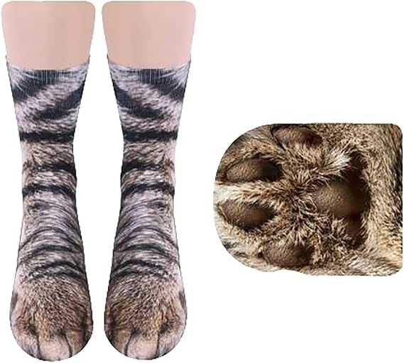 Animal Socks, Men & Women Crazy Novelty Animal Paw Crew Funny Socks Sublimated 3D Print Socks(cat)