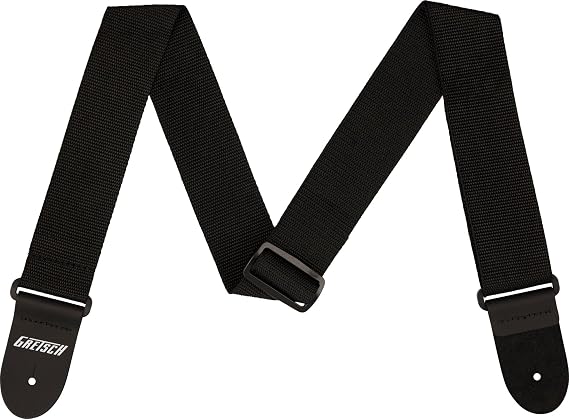 Gretsch Guitar Strap, Adjustable 35" to 61", Woven Polypropylene, Leather Ends, Durable and Lightweight, 2in, Black