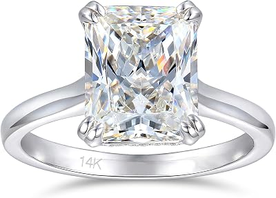 14K White Gold Engagement Ring, 4 Carat Radiant Cut Engagement Rings, Solid 14k White Gold Moissanite Ring for Women 5.5