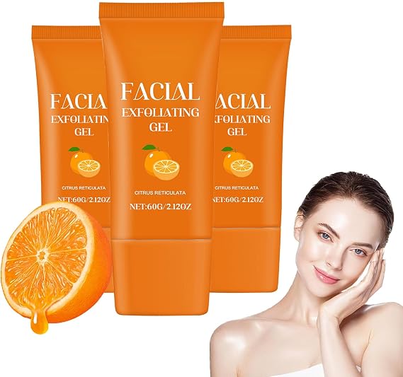 Orange Exfoliating Whitening Gel Scrub, Vitamin C Facial Scrub, Exfoliating Gel for Face & Body, Hydrates & Softens Dry Skin for Exfoliates Dead Skin, Deep Cleansing (3pcs)