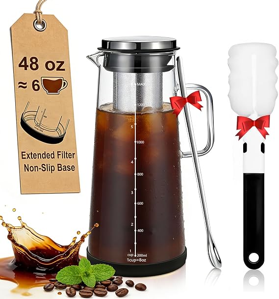 Cold Brew Coffee Maker 48oz with Extended Stainless Steel Filter