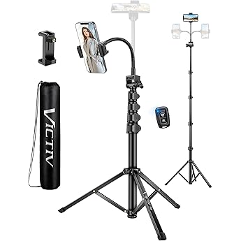 Victiv 197 cm high mobile phone tripod flexible overhead smartphone tripod with 25 cm adjustable gooseneck remote shutter release for selfies aluminium camera phone tripod for Sony DSLR and iPhone17 16 15 Pro Max
