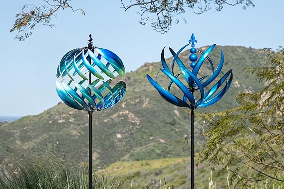 LimeHill Large Kinetic Wind Spinners for Yard and Garden - Vibrant Blue