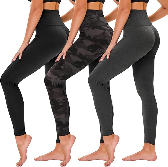 TNNZEET 3 Pack Leggings for Women - Tummy Control High Waisted Soft Yoga Pants for Workout Gym Running