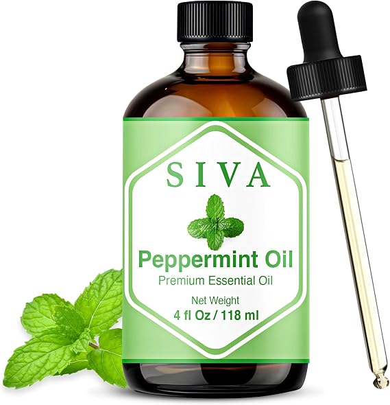 Siva Peppermint Essential Oil, Glass Bottle with Dropper, 4 Fl Oz (118 ml)