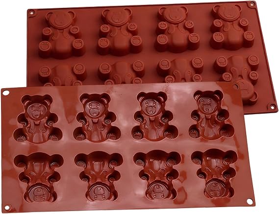 Bear Shape Silicone Cake Mould, Gummy Bear Mould, Gummy Moulds, Jelly Mould, 8 Cavity Fluted Cake Pop Mould, Nonstick Baking Bakeware Reusable Silicone Mold for Pastry, Dessert, Soap, Muffin, Bread