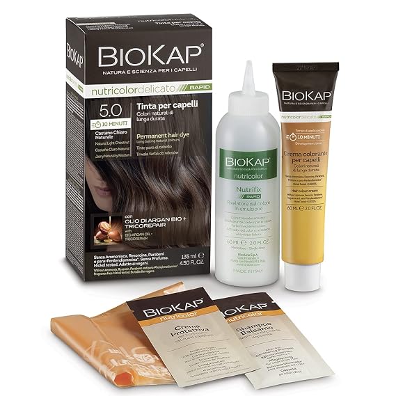 BioKap - Nutricolor Delicato Permanent Rapid Hair Dye 5.0 Natural Light Chestnut - 4.5 fl. oz.