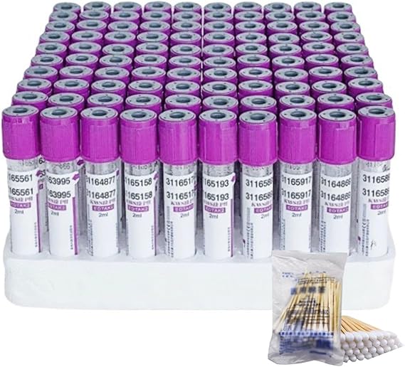 100PCS Vacuum Blood Collection Tube, 2ml/5ml/10ml Edta K2 Glass Tubes with Purple Screw Cap for Laboratory,10ml