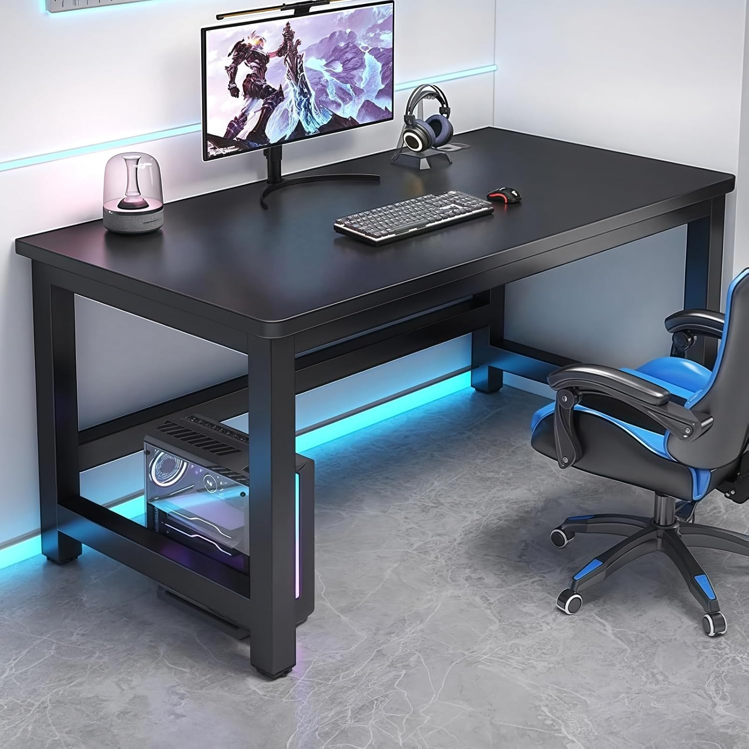 Gaming Desk, PC Desk, 47.2 inches 120 cm, Width 47.2 inches 120 cm, Dual Side Rack & CPU Stand, Gaming Desk, Game Desk, Study Desk, Office Desk, Home Work Desk, Long Desk, Left and Right