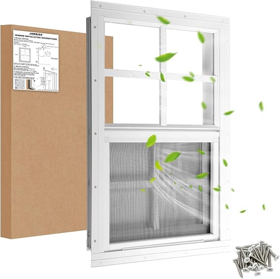 16" W x 20" H Shed Window,Sliding Window, Aluminum White Flush Mount with Tempered Glass and Stainless Steel Screen, Playhouse Window, Chicken Coop Window,Household Window.(White 1 Pack)