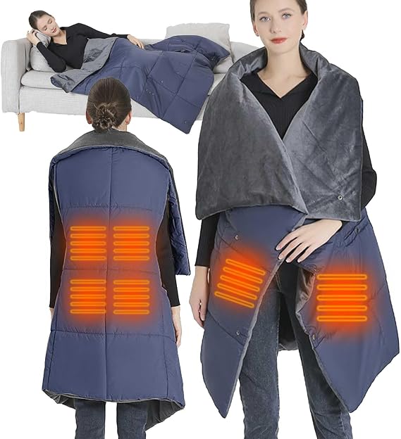Heated Blanket Battery Operated, 43x54 Portable USB Heating Throw, 3 Levels Temperature, Cordless Electric Throw for Home, Office, Camping,Travel, Stadium, Car(No Battery)