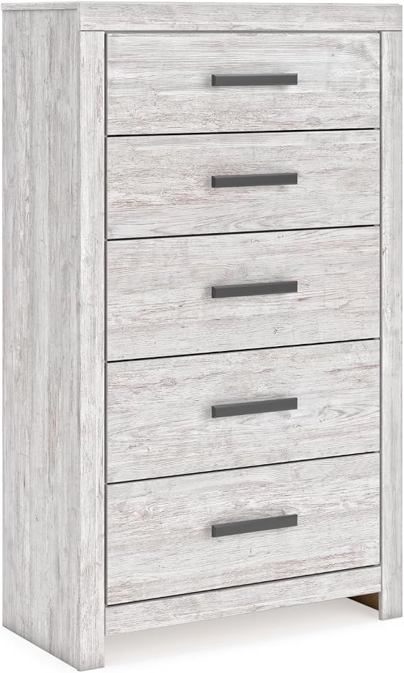 Signature Design by Ashley Cayboni Vintage 5 Drawer Wide Chest with Safety Stop for Bedroom, White