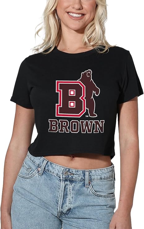 Official Collegiate Distressed Primary Logo Womens Apparel Crop Top T-Shirt Collection, Black