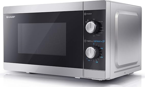 SHARP YC-MG01U-S Compact 20 Litre 800W Manual control Microwave with 1000W Grill, 5 power levels, defrost function, LED cavity light - Silver