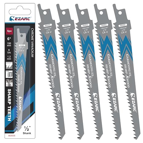 EZARC Reciprocating Saw Blades, 6-Inch 6TPI for Wood Pruning, 5-Pack