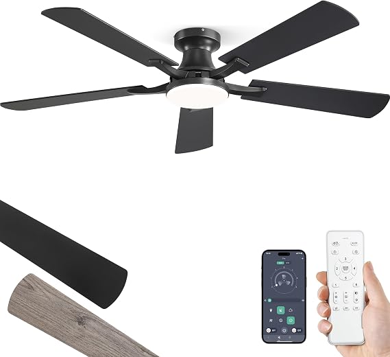 ZMISHIBO 52 Inch Ceiling Fans with Lights, Remote&App Control, Flush Mount