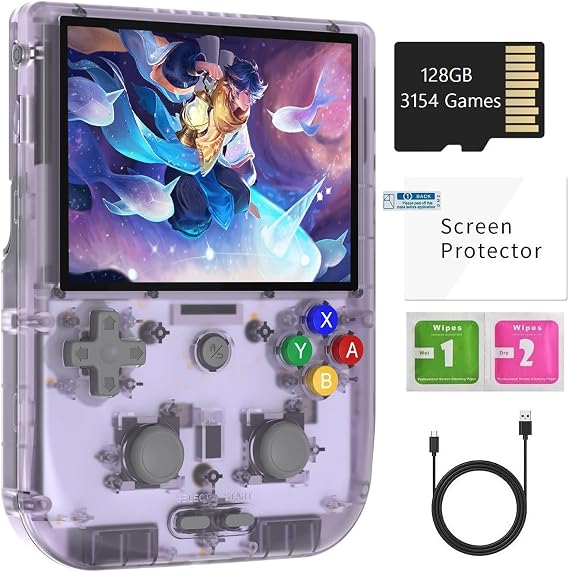 RG405V Retro Handheld Game Console , Unisoc Tiger T618 Android 12 System 4.0 Inch IPS Touch Screen Support 5G WiFi Bluetooth 5.0 with 128G TF Card 3172 Games 5500mAh Battery (Purple)