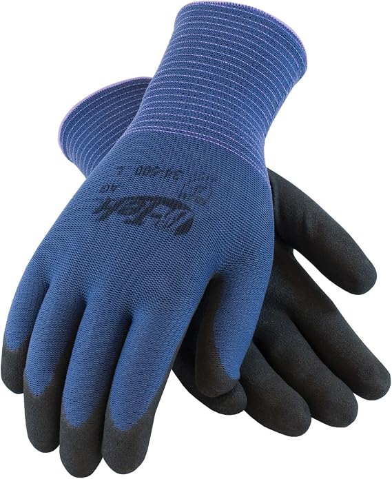 G-Tek 34-500/L, Seamless Knit Nylon Glove with Nitrile Coated MicroSurface Grip on Palm & Fingers - Touchscreen