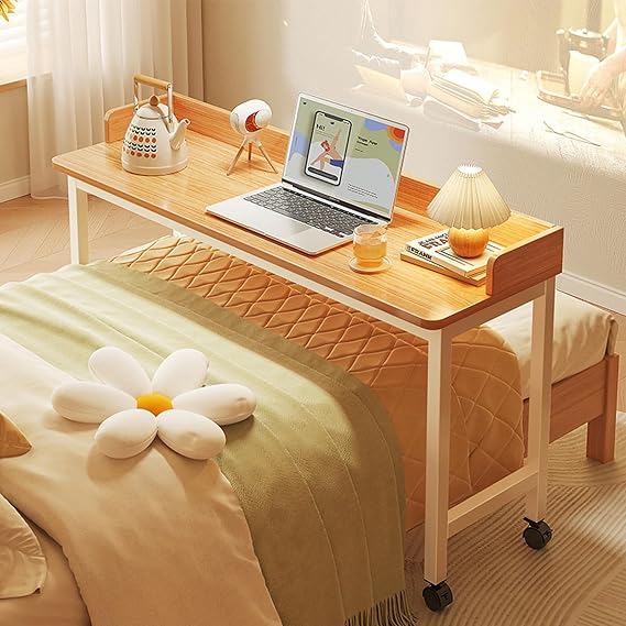 Overbed Table with 360 Wheels, Over The Bed Table, Queen/Full Size Over Bed Desk, Laptop Cart, Rolling Medical Desk W/Heavy Duty Metal Leg, for Bedroom, Hospital
