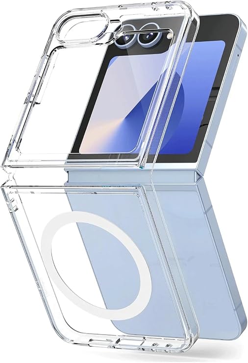 GGM GİYİM & AKSESUAR Samsung Galaxy Z Flip 7 için Magsafe ile Uyumlu Arka Kısmı Şeffaf Kenarları Silikon Yapılı Güçlendirilmiş Mıknatıslı Wireless Kablosuz Şarj Destekli Kılıf (Z Flip 7)