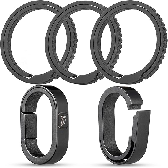 FEGVE Titanium Mini Key Chain Rings Small Quick Release Connecting Keychain for Home Keys Organization (Black-2*Mini Links+3 * 22mm Ti Keyrings)