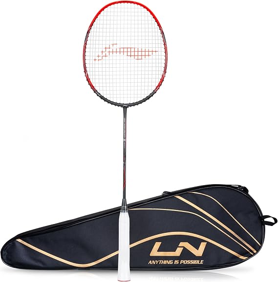 3D Calibar X Boost Carbon Graphite Strung Racquets, 83 Grams, 30 Lbs String Tension and Free Full cover(Dark Grey/Red)