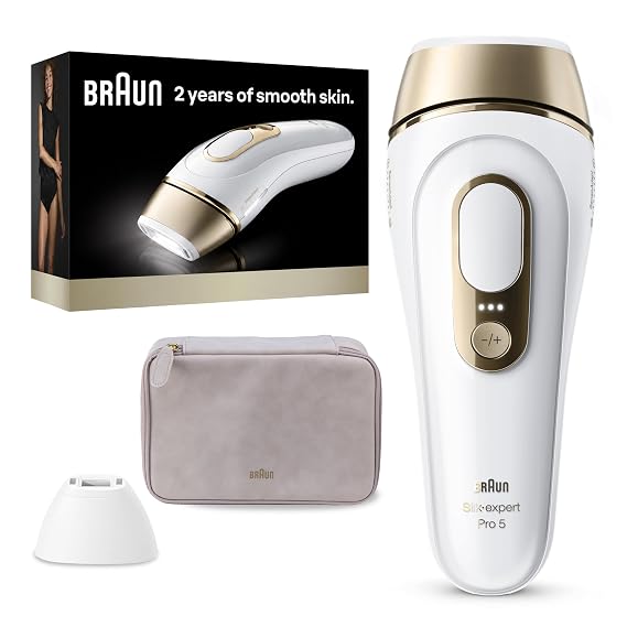 Braun IPL, SilkExpert Pro 5, IPL Hair Removal for Women and Men, Permanent Laser Hair Reduction At-Home, 2 Heads, Pouch, IPL5137