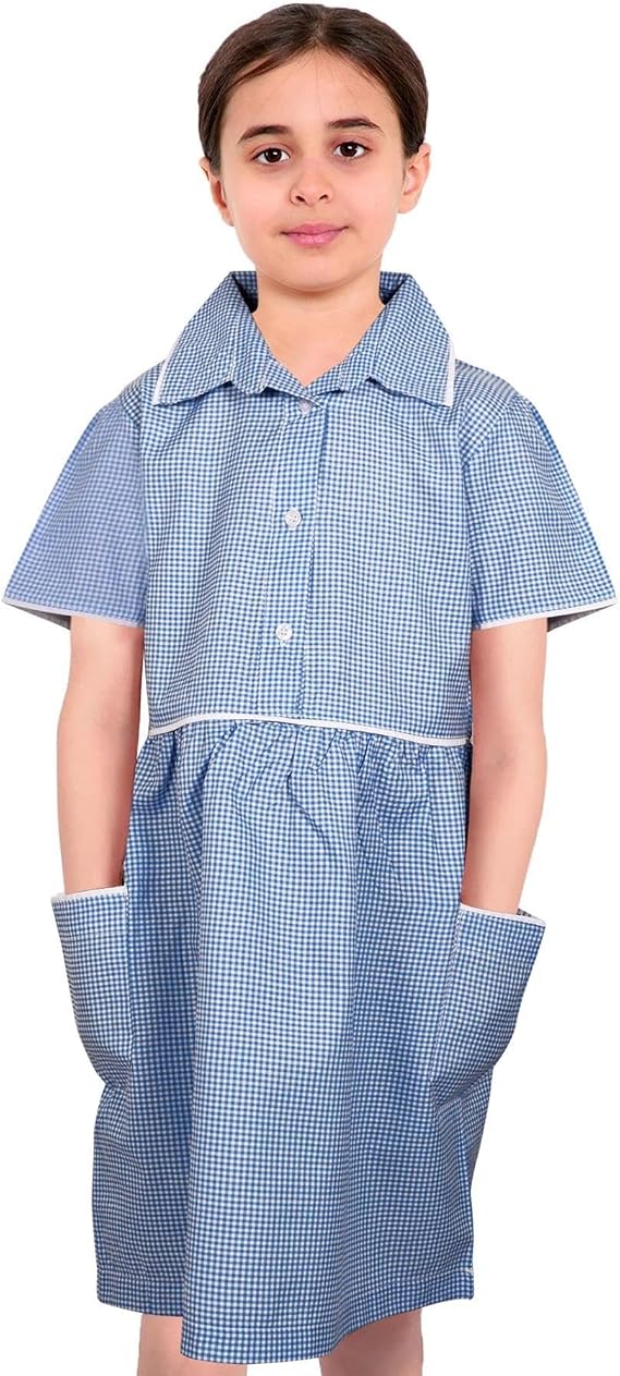 A2Z 4 Kids Girls Gingham School Uniform Check Dress with Matching Scrunchie