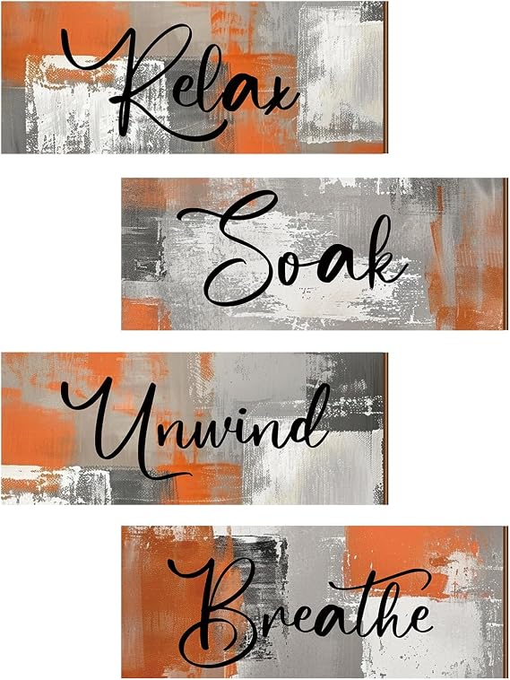 Maitys 4 Pcs Fall Bathroom Wall Decor, 10 x 4 Inch Orange Bathroom Wall Art
