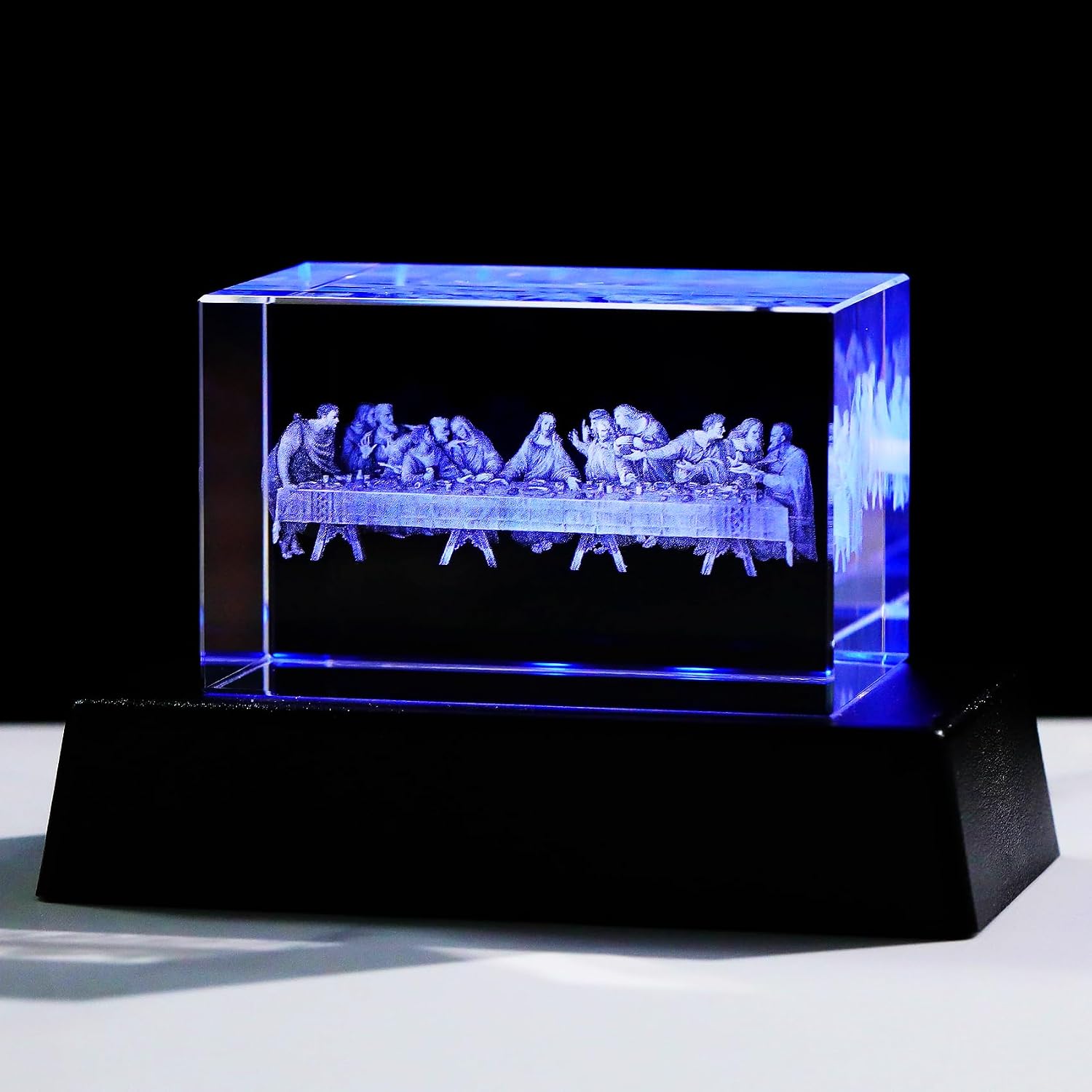 YWHL 3D Crystal The Last Supper Jesus Christ Figurine Statue with Colorful Base Laser Engraved Jesus Keepsake Christmas Religious Gifts for Women Men Friends Family Christian Catholic Home Decor