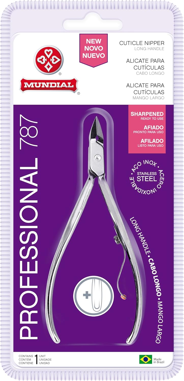 Mundial 787 Professional Cuticle Nipper - Long Handle Stainless Steel Smooth Action Spring for Autoclave - Precision Manicure & Pedicure Tool for Salon & Spa Professionals