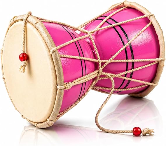 Indian Damru Hand Drum, 6 Inch Small, Wood & Leather Percussion Instrument