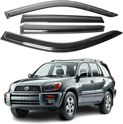 Fit for Toyota RAV4 2001 2002 2003 2004 2005; Premier Safe Sun, Rain, Wind Deflector, Front & Rear Window Vent Visors, Vent Protection, Tape-On Outside-Mount,4-Pieces Guard Kit, 2mm-Thick