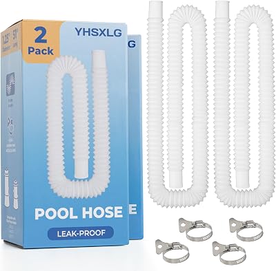 Pool Hoses for Above Ground Pools, 1.25 x 51 Inch Hose for Filter Pump, Compatible with Filter Pump 607, 637 2 Hoses  4 Metal Clamps