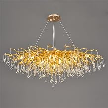 Modern Rectangle Crystal Tree Branch Chandelier, L100cm Large Gold Linear Raindrop Indoor Hanging Pendant Light Fixture for Kitchen Island Foyer Living Room Dining Room 10 Lights [Energy Class A]
