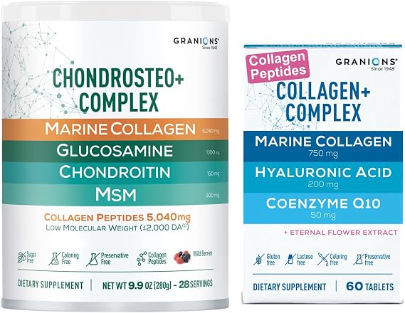 Granions Glucosamine Chondroitin MSM Powder and Collagen Complex CoQ10 - Joint Support Bundle