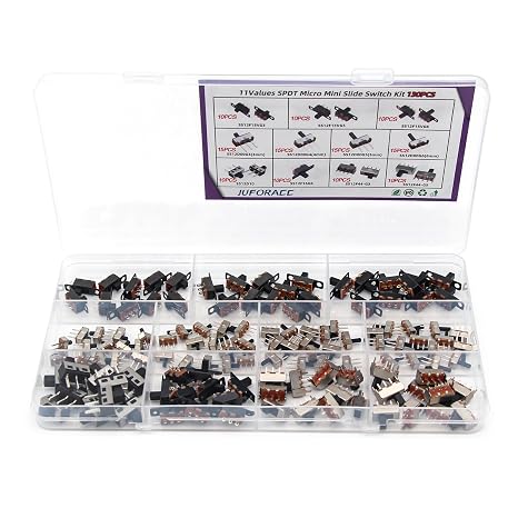 11 Values 130 PCS Slide Switch Set SPDT Mini Micro Slide Switche kit 1p2t Small Toggle Switch Small Miniature Vertical Panel Mount knob SS12D00 SS12F15 SS12D10 SS12F44 SS12F16