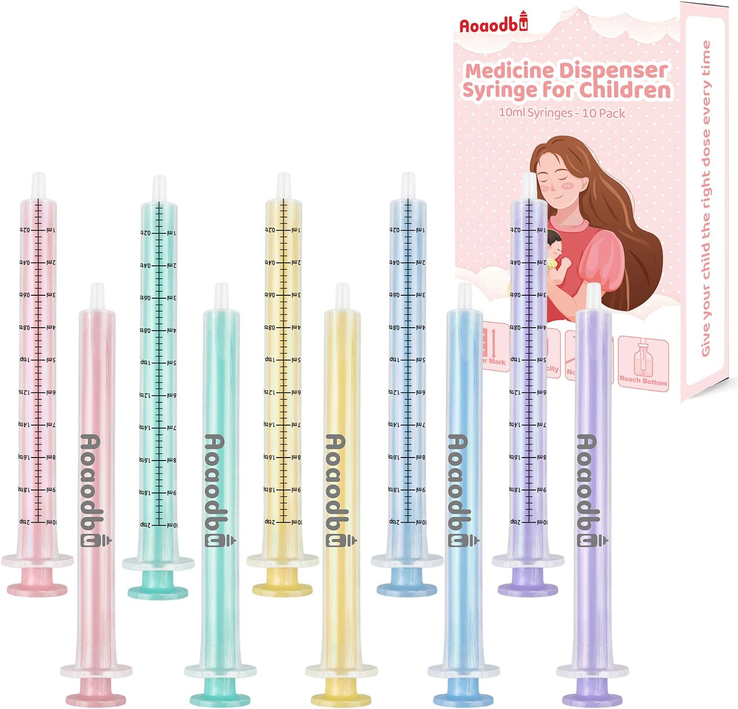 Baby Medicine Dispenser Syringe For Children,Oral Syringes, Liquid Plastic Syringe Without Needle,Leak proof Dosing Tools,5 Uniquely Colour Syringes - 10 Pack