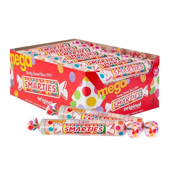 Smarties Candy Mega Rolls - Gluten & Vegan Free - Assorted Flavor Treat - Peanut Free Plant Derived Ingredients - Ideal Halloween Candy - Individually Wrapped Bulk Candy - 54oz Box (Pack of 1)