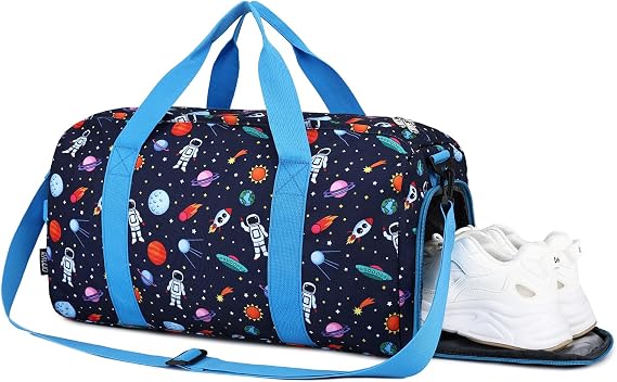 Kids Duffle Bag for Boys,RAVUO Water Resistant Travel Bag Overnight Bag Weekender Carry On Bag for Gym Sport with Shoe Compartment and Wet Pocket Space
