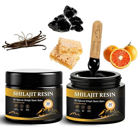 Himalaya Shilajit Resin Shilajit from the Himalayas - Gold Purity 85+ Trace Elements Increases Energy & Immunity 50 g Glass with Measuring Spoon