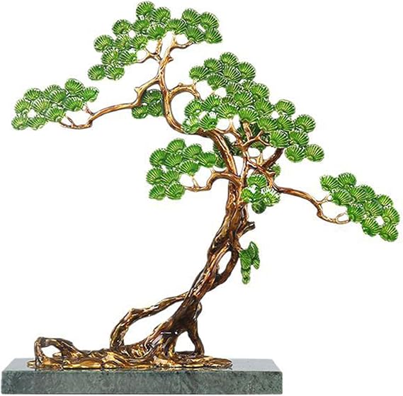 Welcoming Pine Tree Sculpture,Modern Zinc Alloy Enamel Pine Tree Statue Ornaments for Farmhouse Rustic Home Home Office Room Decor